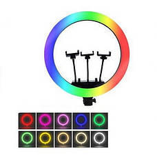 Хіт продаж! Набір для блогера 3в1: кільцева лампа 36см RGB MJ36 + Телескопічний штатив-стійка, 200см +, фото 4