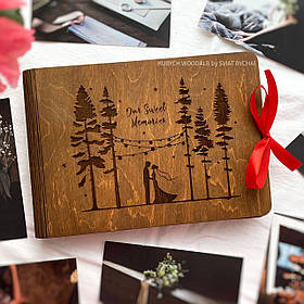 Дерев'яний Фотоальбом з паперовими сторінками на подарунок дівчині, дружині | Фотоальбом з дерева для закоханих