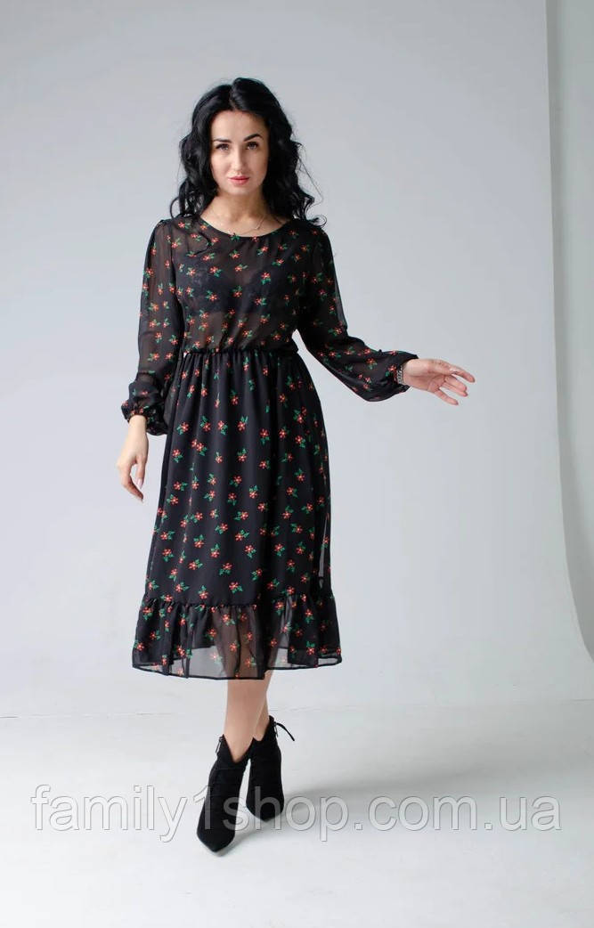 Нежное красивое женское шифоновое платье с длинным рукавом, р.44,46. - фото 3 - id-p1361884117