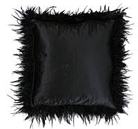 Наволочка шелковая декоративная Shishi "Черный атлас с перьями", черная, 60х60 см