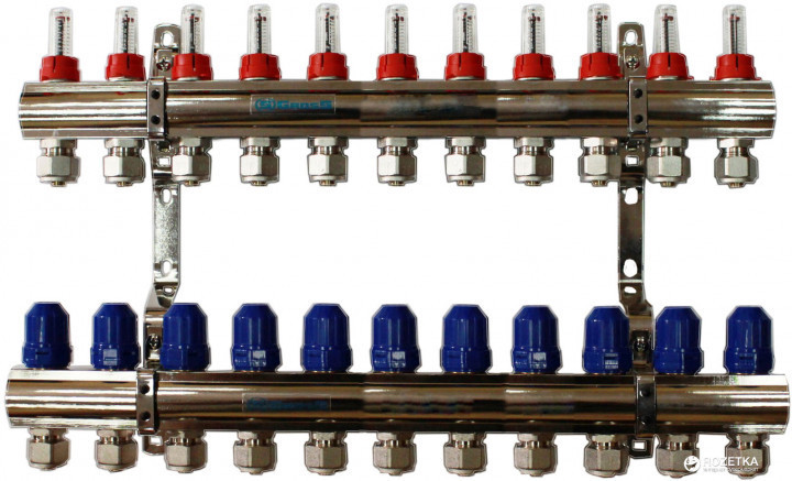 Колектор для теплої підлоги "GROSS" на 11 контурів, латунний