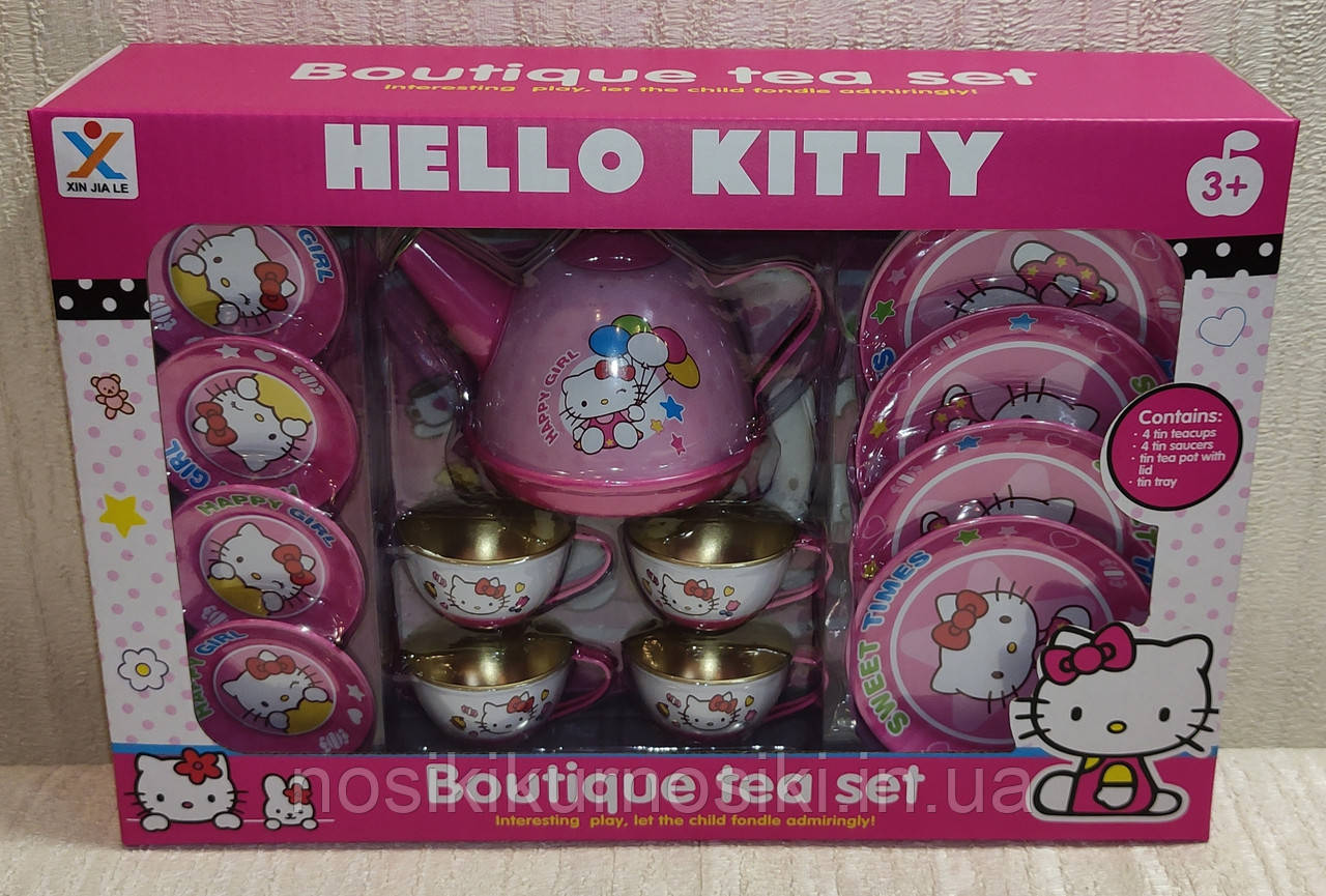 Набір іграшковою металевого посуду 966-A17 Чайний сервіз на 4 персони, Hello Kitty Хелоу Кітті