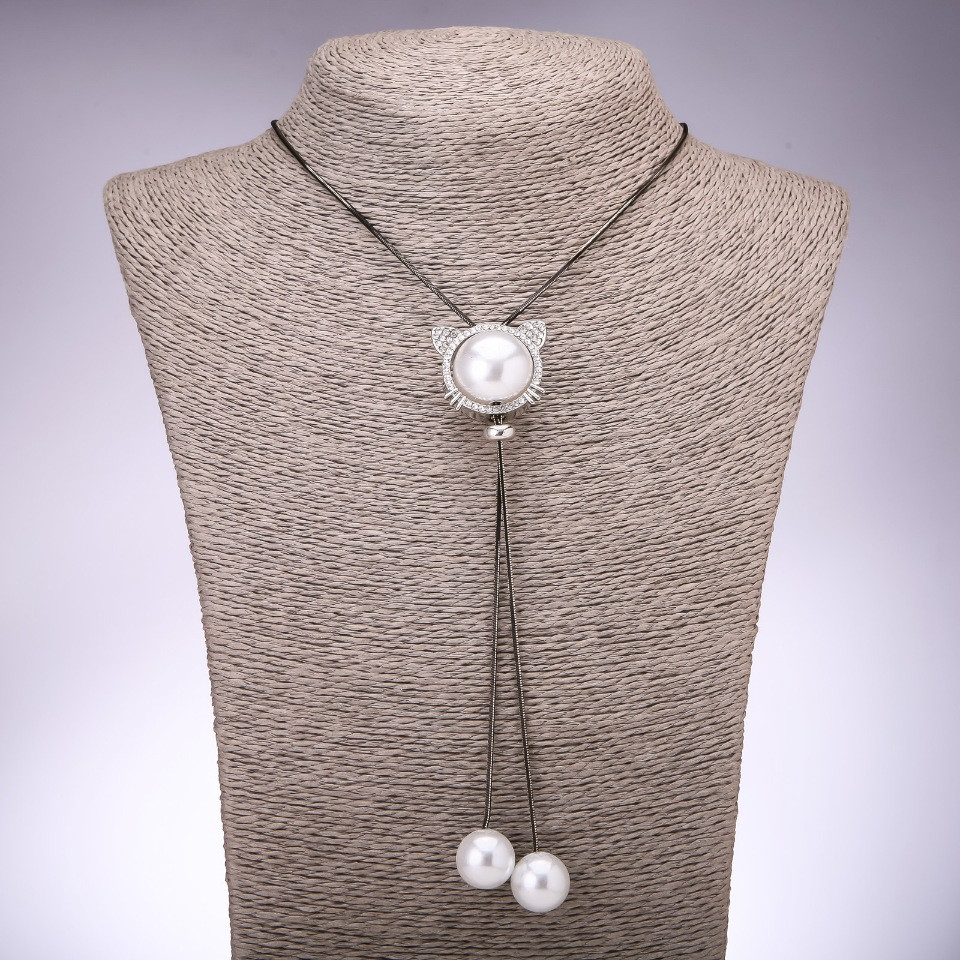 Підвіска "Кот" сріблястий d-29х25мм на довгому ланцюжку "чорне золото" L-100см купити біжутерію оптом в інтернеті