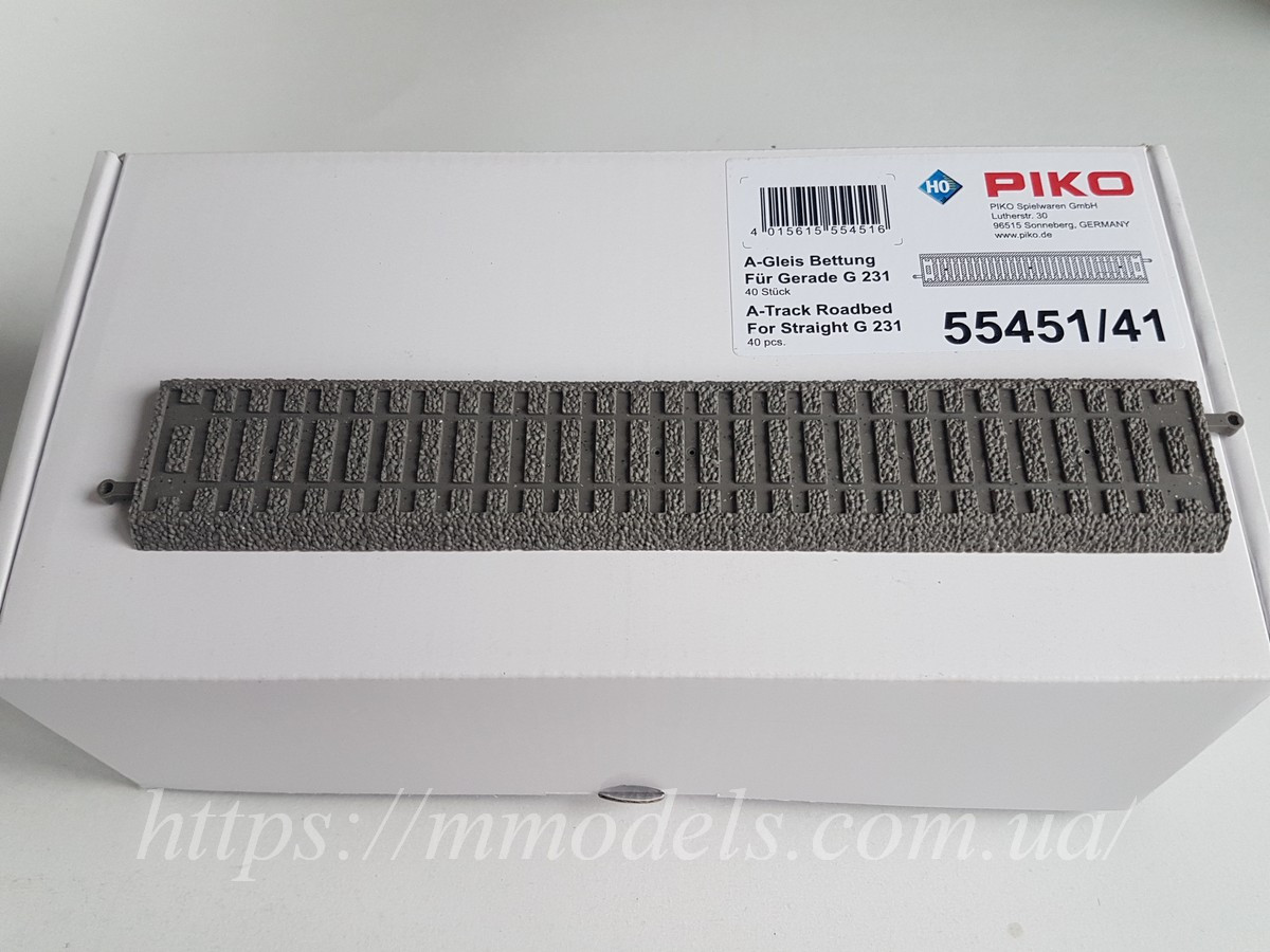 PIKO A-track 55451 Рельсовий матеріал — баласт підкладка для прямих рейок 55201 G231, масштабу 1:87