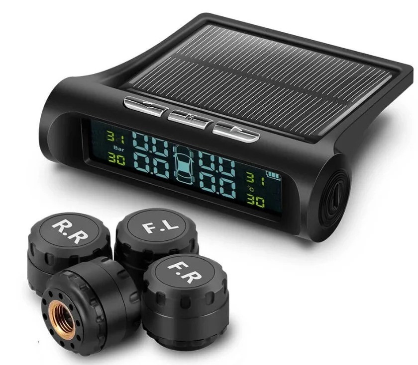 Система контролю тиску та температури в шинах TPMS з датчиками та сонячною панеллю