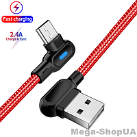 Кабель угловой 90 градусов для зарядки телефона USB - micro USB 2м зарядный провод шнур microUSB микро ЮСБ H6R