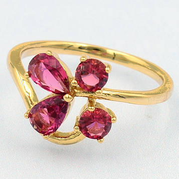 XUPING Кільце Позолота 18к з малиновими цирконами, Висота 1.1см, Розмір 17.5