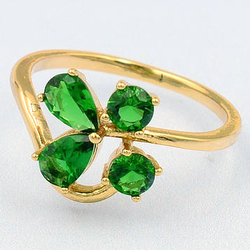 XUPING Кільце Позолота 18к з зеленими цирконами, Висота 1.1см, Розмір 17