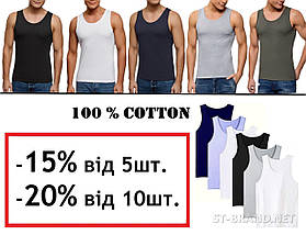 Темно-синя чоловіча майка 100% бавовна, розміри:46/48/50/52/54/56 / однотонні чоловічі майки, фото 5