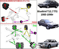 Сайлентблоки NISSAN BLUEBIRD (T72) / (T12) 1986-1990 Комплект 4 шт. + втулки стабілізатора ПЕРЕДНЯ підвіска