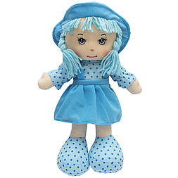 М'яка іграшка лялька з вишитим обличчям, 36 см, блакитна сукня (861088)