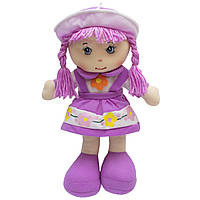 М'яка іграшка лялька з вишитим обличчям, 36 см, фіолетова сукня (860791)