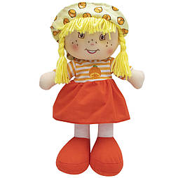 М'яка іграшка лялька з вишитим обличчям, 36 см, помаранчева сукня (860869)