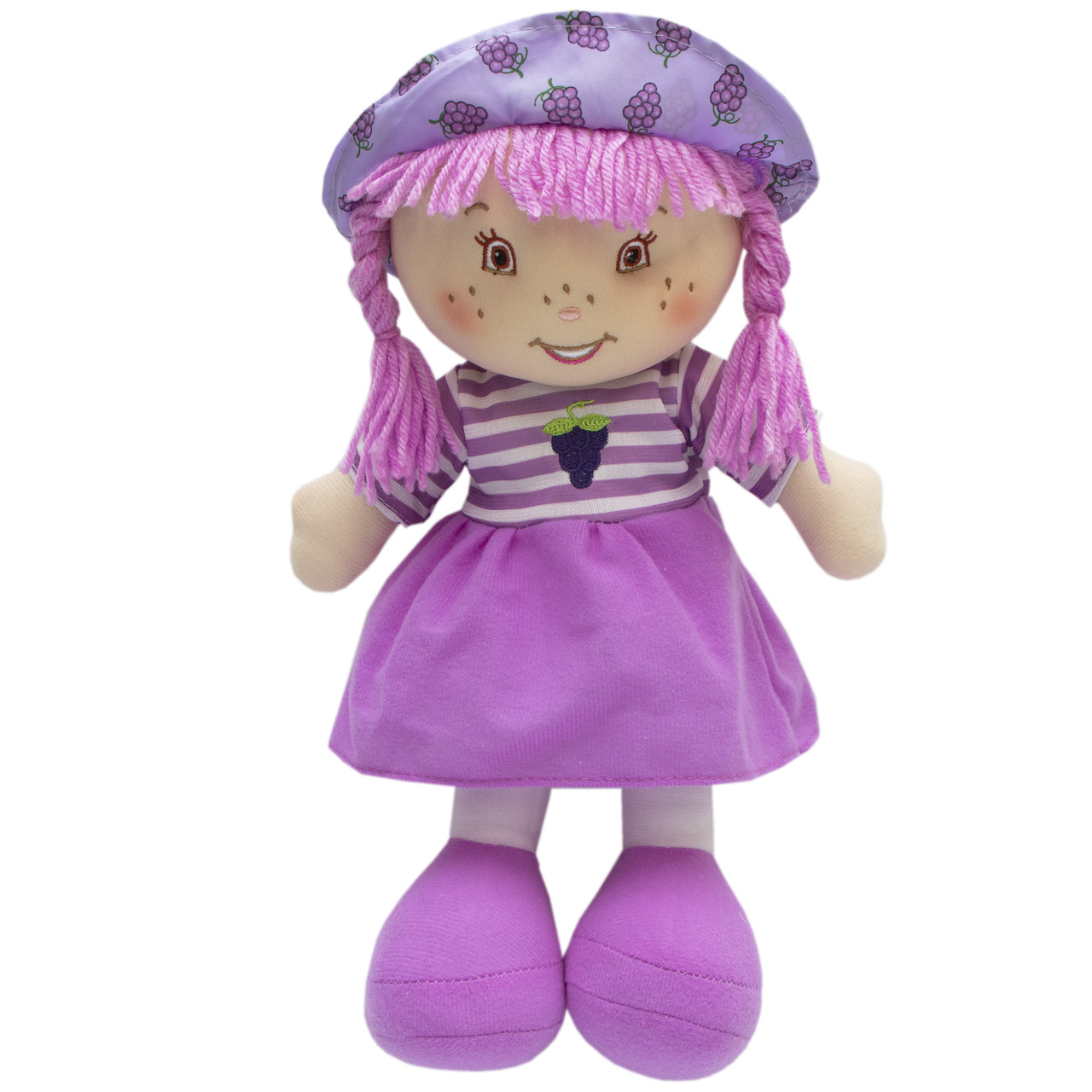 М'яка іграшка лялька з вишитим обличчям, 36 см, фіолетова сукня (860876), фото 1