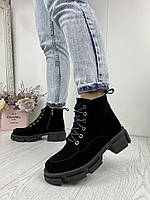 Чорні черевики демісезонні з натуральної замші 36