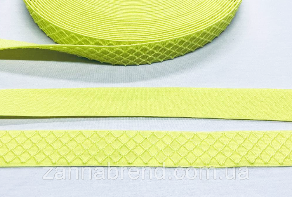 Тесьма эластичная (резинка) однотонная ромбами светло-желтого цвета 3 ...