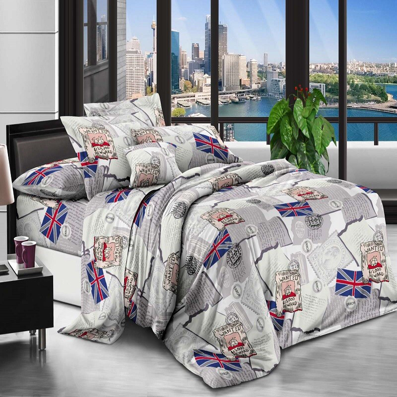 Постільна білизна Королева Ночі (Ранфорс) | Євро комплект | 50х70 | Абстракція з прапорами і текстом, фото 1