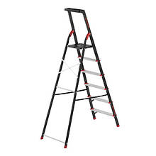 Стрем'янка 6 ступенів, лоток для інвентарю, сталевий профіль, висота верхньої сходинки 1280мм, 481х1138х1787мм,