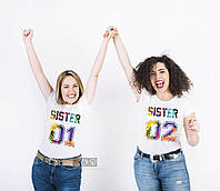 Именные футболки на подарок для сестер со своей надписью и номером