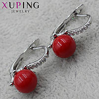 Серёжки женские Xuping Jewelry медицинское золото английский замок с красными бусинами и фианитами 24K