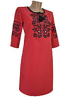 Подростковое вышитое платье ярко красного цвета короткого фасона «Модерн» Чорний орнамент