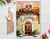 Картина живопись на холсте итальянский дворик старый балкон цветы маслом 30 х 20 см Художник Инесса