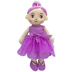 М'яка іграшка лялька з вишитим обличчям, 36 см, фіолетова сукня (860975)
