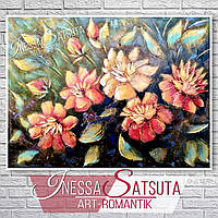 Картина живопись на холсте маслом красные пионы цветы нежный букет 30 х 40 см Художник Инесса Сацута
