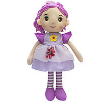 М'яка іграшка лялька з вишитим обличчям, 36 см, велика червона квітка, фіолетова сукня (861057-1)