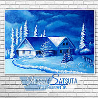 Картина живопись на холсте маслом зимний пейзаж домики елки лес 35 х 50 см Художник Инесса Сацута(Original)