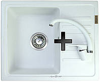 Гранітна мийка для кухні AquaMill SAMANTA біла + Змішувач
