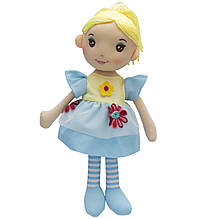 Лялька м'яка 36 см, велика червона квітка, блакитна сукня (861064-1)