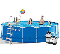 Каркасный бассейн Intex, 457х122 см (песочный фильтр-насос 4 500 л/ч, лестница, тент, подстилка)