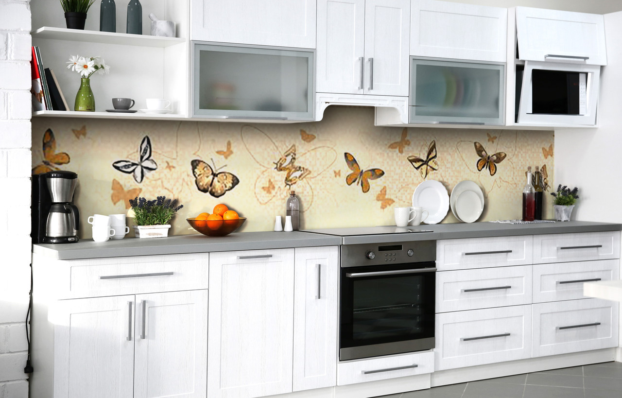 Самоклеюча Плівка для Фартуха Метелики в охрі наклейка на стіну Абстракція 600*2000 мм