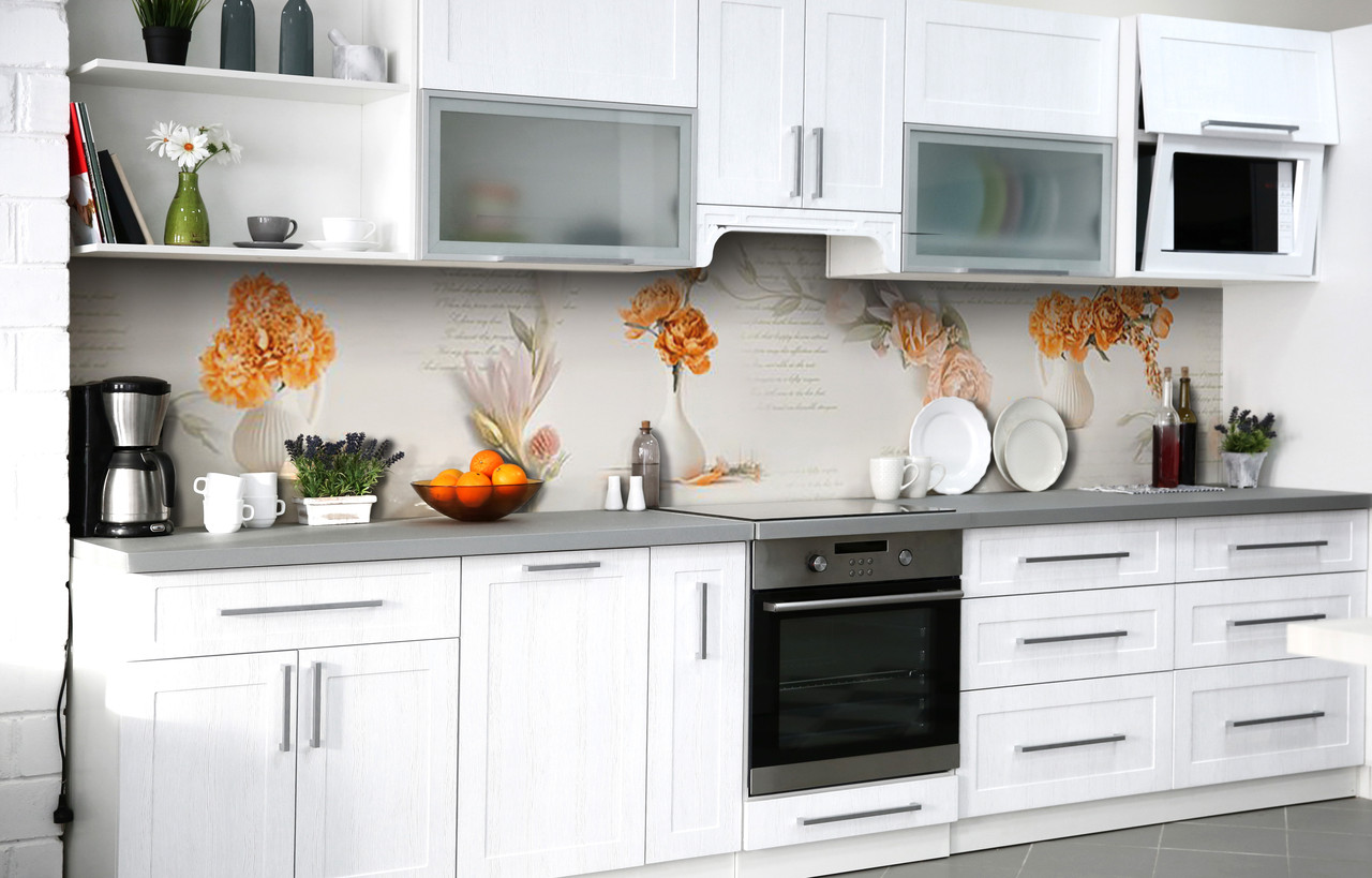 Самоклеюча Плівка для Фартуха Охра у вазонах Троянди наклейка на стіну 60х200см букети Квіти Оранжевий