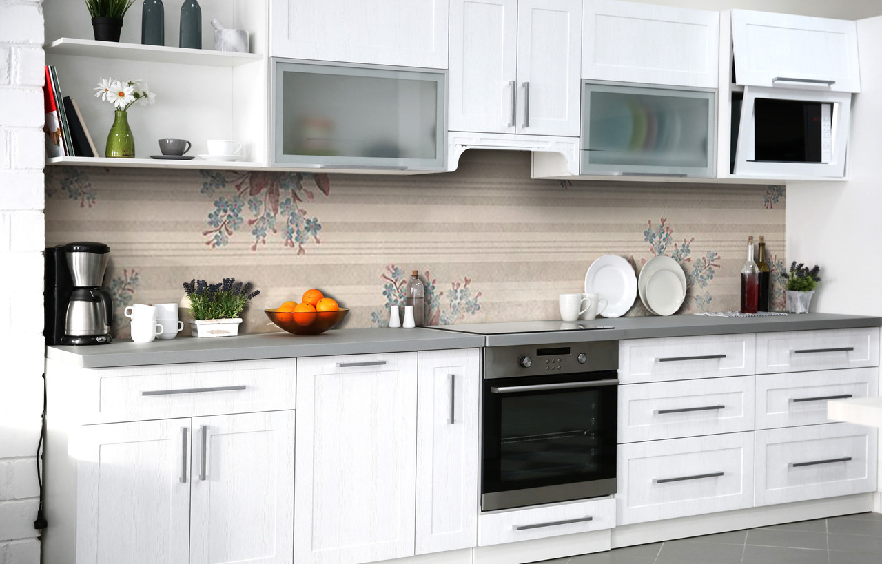 Кухонний фартух 3Д плівка Акварельні квіти фотодрук наклейка на стіну 60х200см Абстракція Сірий