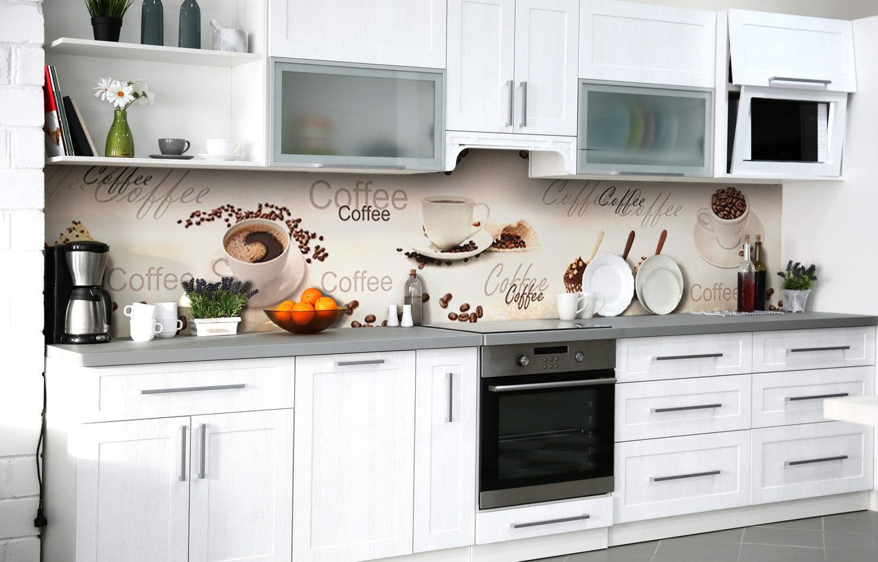 Кухонний фартух 3Д плівка Кавова ласуня фотодрук наклейка на стіну 60х200см кави, фото 1