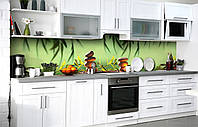 Самоклеющийся фартук для кухни Восточная Гармония кухонная наклейка на стену 60х300см камни листья Зеленый