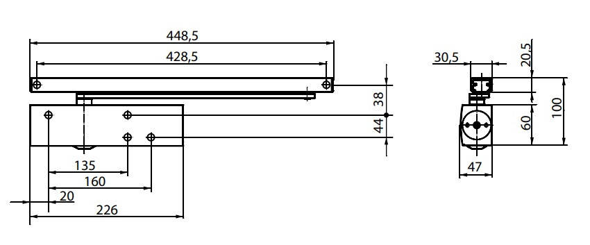 Слайдовий дверний дотягувач GEZE TS 3000 коричневий (Німеччина