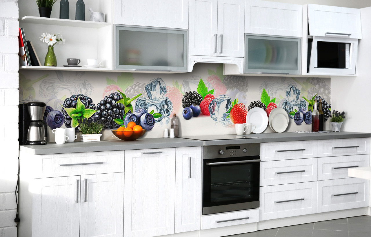 Кухонний фартух 3Д плівка Заморожені фрукти фотодрук наклейка на стіну Абстракція 600*2000 мм, фото 1