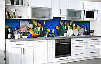 ПВХ пленка для кухонного фартука Тюльпаны Подарки 3Д наклейка на стену Цветы Синий 650*2500 мм