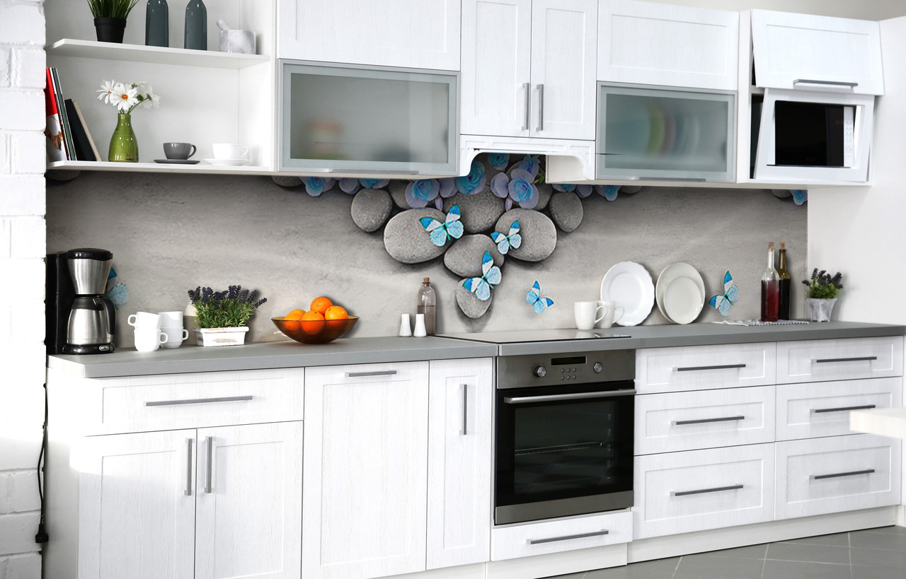 Самоклеюча Плівка для Фартуха Танець метеликів на камінні наклейка на стіну Абстракція 600*2000 мм