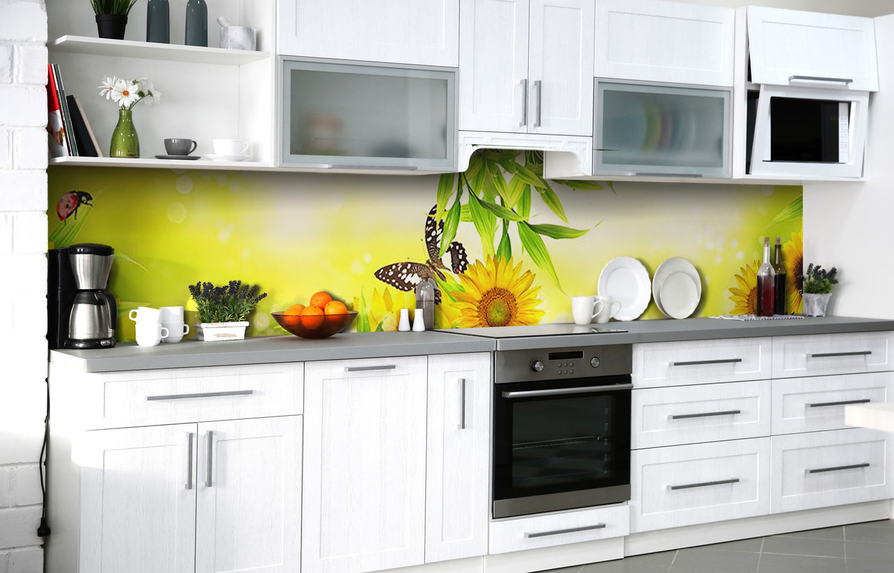 Кухонний фартух 3Д плівка Квіткові гості фотодрук наклейка на стіну Абстракція 600*2000 мм