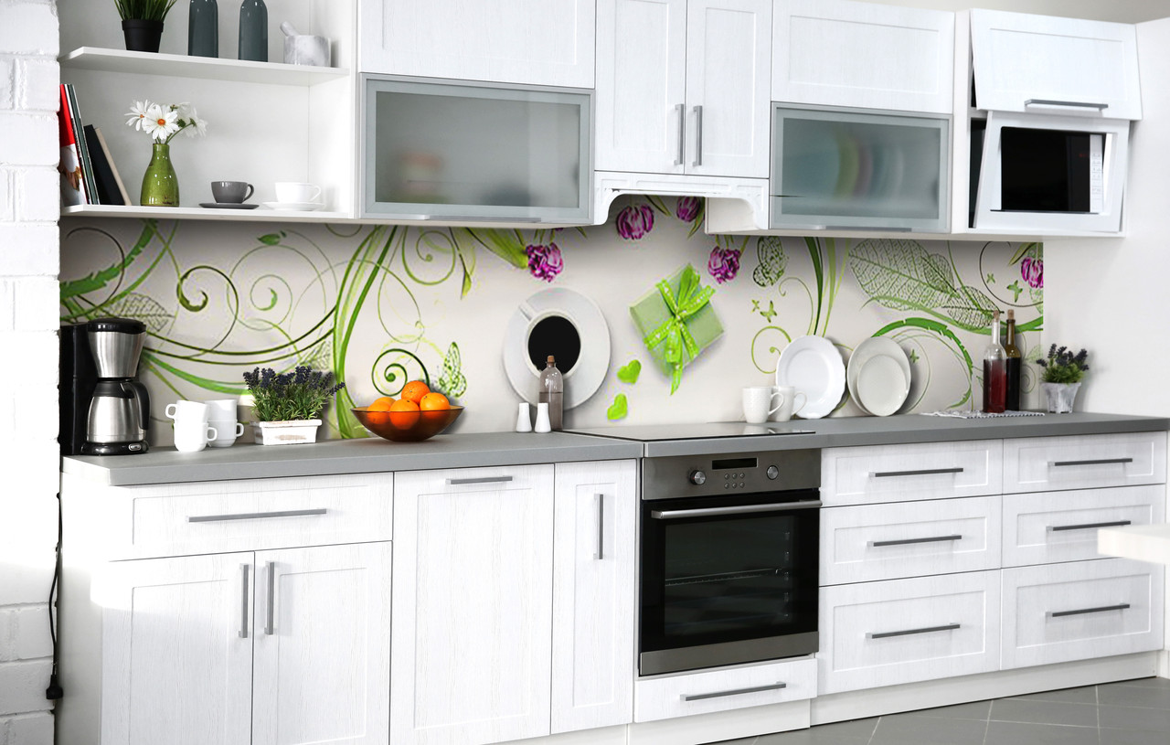 Кухонний фартух 3Д плівка Зелений настрій фотодрук наклейка на стіну Абстракція 600*2000 мм