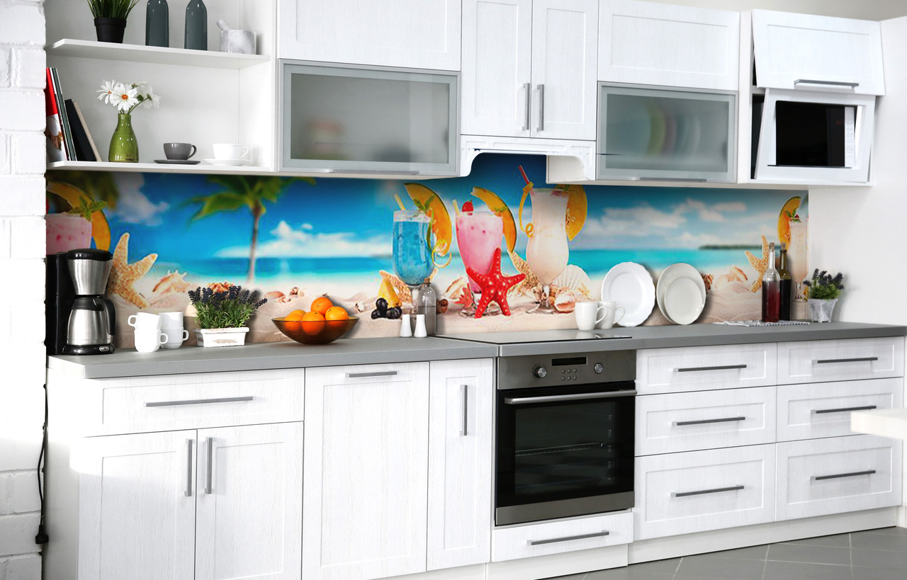 Кухонний фартух 3Д плівка Коктейлі на пляжі фотодрук наклейка на стіну 60х200см Напої