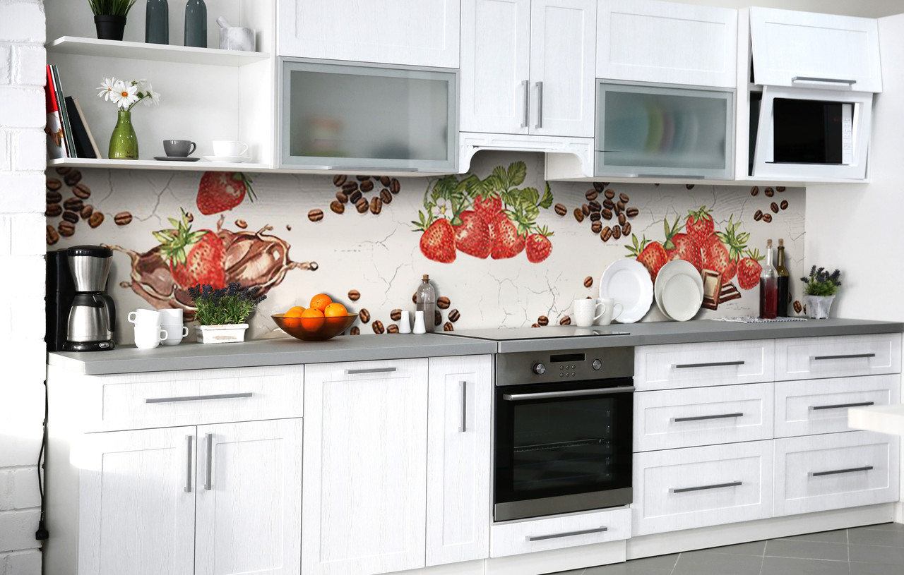 Кухонний фартух 3Д плівка Полуниця у кавовому шоко Фотодрук наклейка на стіну 60х200см Абстракція