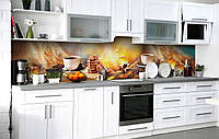 Самоклеющийся фартук для кухни Завтрак в постель кухонная наклейка на стену 60х300см Кофе