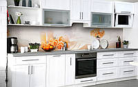 Самоклеющийся фартук для кухни Свечи и Розы кухонная наклейка на стену 60х300см Абстракция Оранжевый