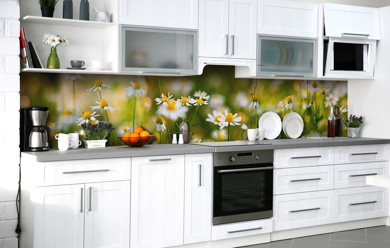 Самоклеюча плівка для фартуха Ромашкові луки наклейка на стіну 60х200см Квіти