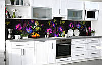 Самоклеющийся фартук для кухни Неоновые фантазии Анютины Глазки кухонная наклейка на стену 60х300см Цветы